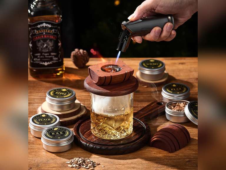 Whiskey Smoker Kit with Torch - 6 Flavors Wood Chips, 2 Glasses, 2 Ice Ball Molds - Cocktail Smoker Infuser Kit, Old Fashioned Drink Smoker Kit, Birthday Bourbon Whiskey Gifts for Men,Dad(NO Butane) 44