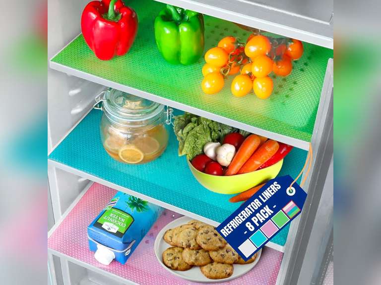 Refrigerator Liners for Shelves (8 Pack) by Linda s Essentials - Non-Adhesive Shelf or Drawer Liner, BPA-Free Fridge Mats for Kitchen & Cabinets, Easy to Clean, Ideal Household Essentials(Multi Color) 10
