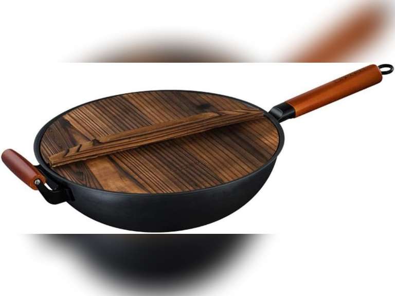 Wok - Traditional Hand Hammered Carbon Steel Pow Wok and Steel Helper Handle-13.7inch 128