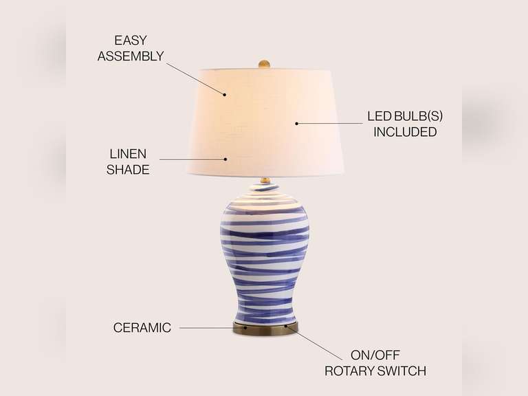 JONATHAN Y JYL3016A Joelie 29" Ceramic LED Table Lamp Coastal Traditional Bedside Desk Nightstand Lamp for Bedroom Living Room Office College Bookcase LED Bulb Included, Blue/White 224