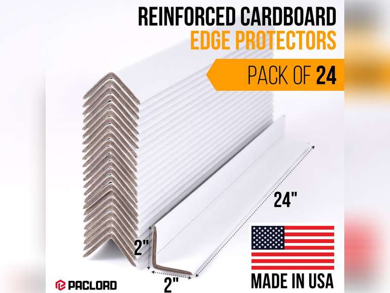 24" x 2" x 2" Reinforced Cardboard Edge Protectors, White (Pack of 24) 0.225" Thick Extra Heavy-Duty Cardboard Corner Protectors American Quality V-Board Pallet Edge Protectors 40
