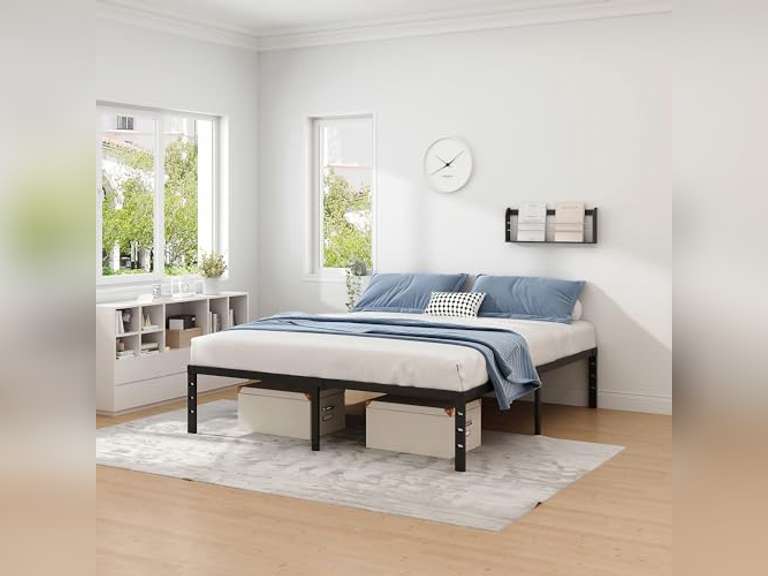Metal Bed Frame,King Size Bed Frame with Storage Space,Heavy Duty Sturdy Mattress Foundation,Easy Assembly,No Box Spring Needed, Black,18 Inch,King 70