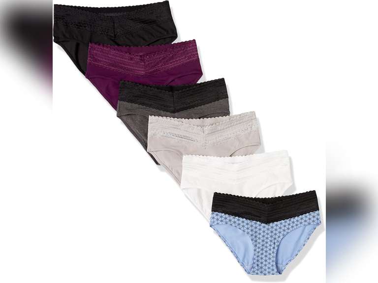 Warner's Women's Blissful Benefits Dig-Free Comfort Waist with Lace Cotton Hipster 6-Pack Ru2266w, L 18