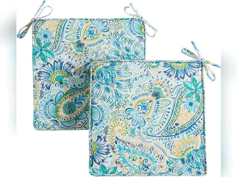 Greendale Home Fashions Outdoor 18-inch Square Reversible Seat Cushion, Paisley 2 Count 62