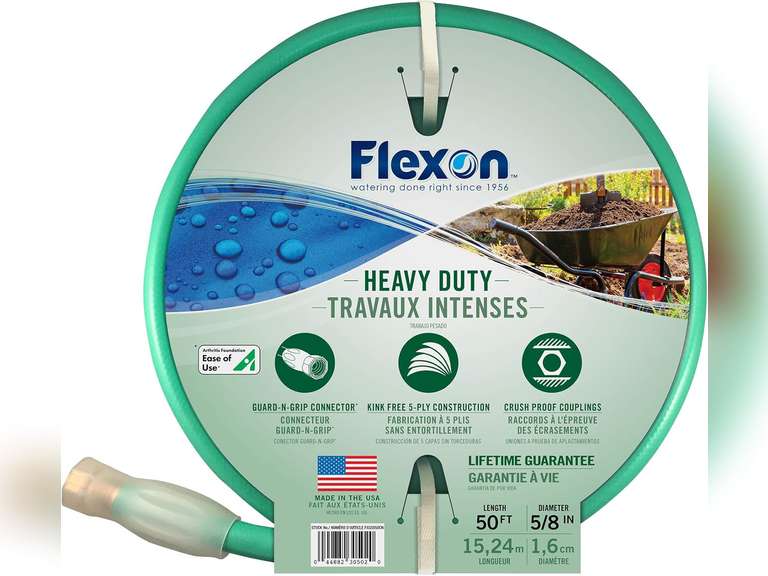 Flexon FXG5850 5/8-Inch x 50-Foot Heavy Duty 5-Ply Forever Garden Hose 33