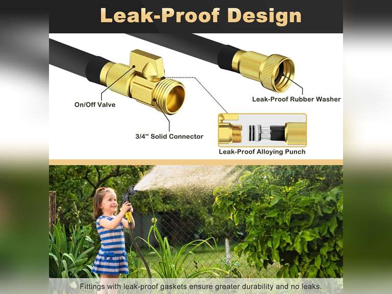 Garden Hose 100 FT Lightweight No-Kink Water Hose with 10 Functions Spray Nozzle and 3/4" Brass Connectors, Flexible, Leakproof, for Lawn Watering, Floor Cleaning, and Car Washing, Black 26