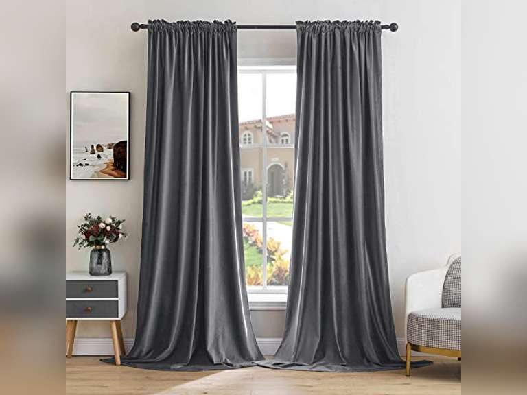 MIULEE Grey Velvet Curtains Thermal Insulated Blackout Curtain Drapes for Bedroom Living Room Darkening 84 Inches Long Curtains Panels Rod Pocket Set of 2 39