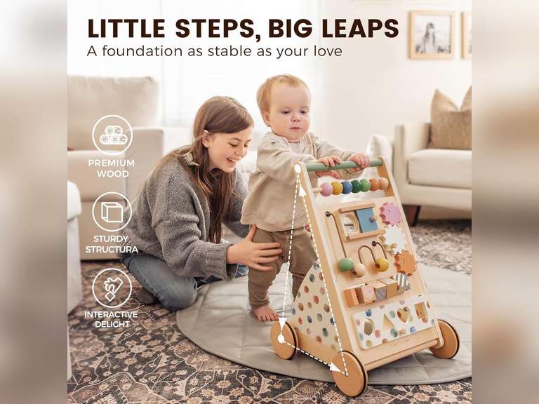 Tiny Land Wooden Baby Walker, Baby Push Walker, Montessori Walker Push Toy, Ajustable Speed Baby Walker for Boys and Girls, Baby Activity Center, Best Toys for Kids Development 90