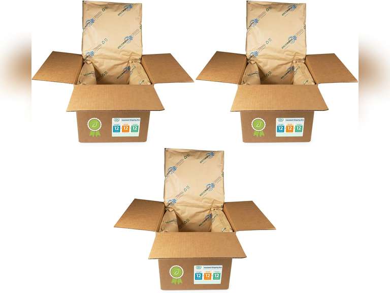 IDL Packaging 12" x 12" x 12" Insulated Shipping Box, 3.6-Gallon Capacity, Pack of 3 - Includes EcoMax Thermal-Paper Liners, Absorb Condensation - For Frozen Food, Meat, or Fish 57