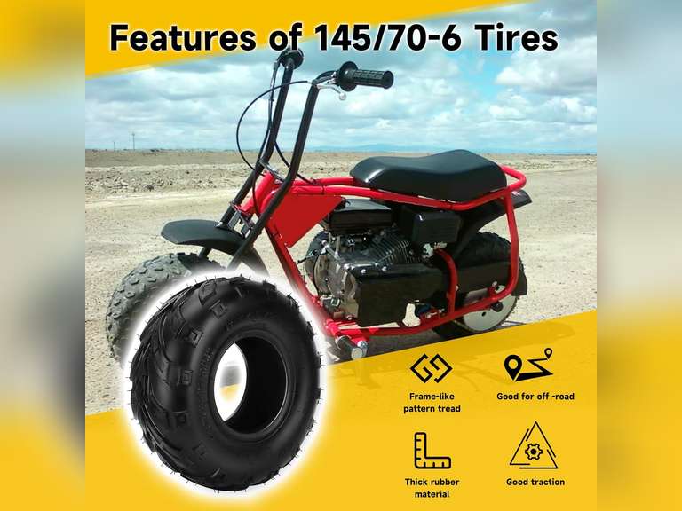 HIAORS 145/70-6 145x70x6 Tire Tubeless Compatible with Coleman CC100X CT100u Baja Dirt Bug Doodle Bug DB30 Motovox MBX10 MBX11 MBX12 Monster Moto MMB80 Mini Bike Kazuma 110cc ATV Quad Go Kart (2 Pack) 55