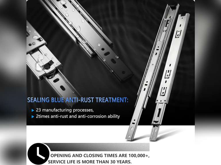 AOLISHENG 1 Pair Full Extension Drawer Slides Rail 22 InchLoad Capacity Side Mount Ball Bearing Metal Dresser Runner File Cabinet Trash Can Slider Kitchen Glide Silver 17