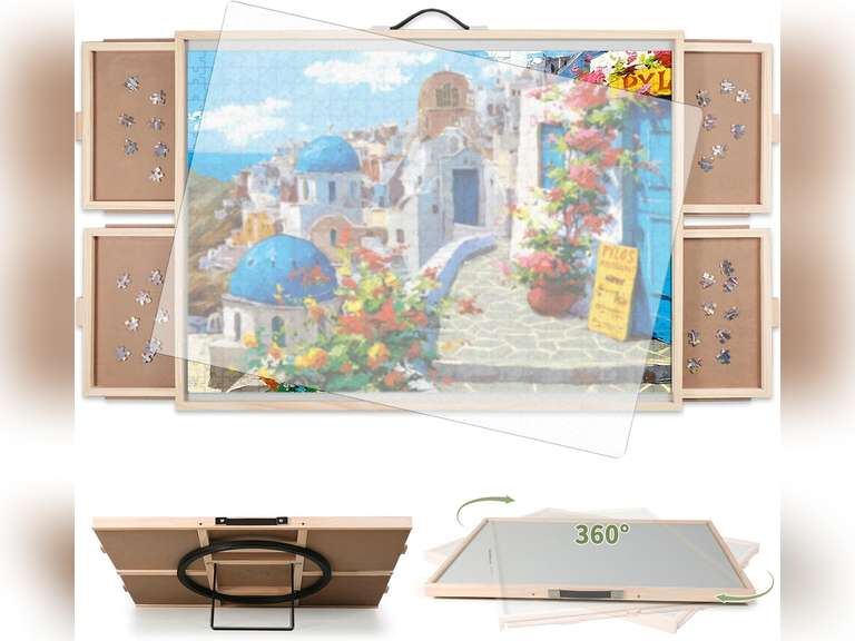 2-in-1 Tilting & Rotating Puzzle Board, Portable Puzzle Table with 4 Drawers Cover,34.25" x 25.2" for 1500 Pieces 80