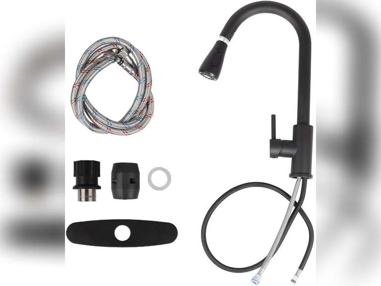 Black Kitchen Sink Faucet High Arc Single Handle Kitchen Faucet with Pull Down Sprayer,Commercial Modern rv Stainless Steel Faucet (Black) 28