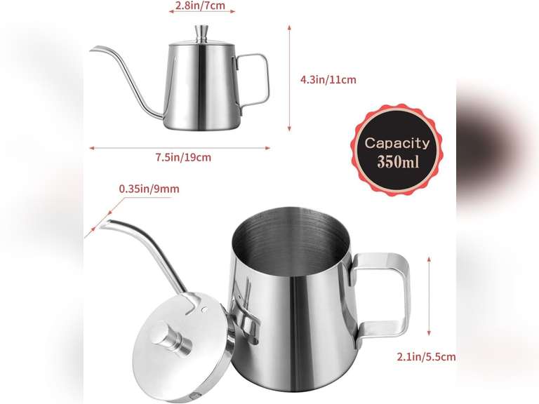 GWHOLE Small Pour Over Gooseneck Coffee Kettle Long Narrow Drip Spout Coffee Tea Pot for Stove Top - Silver, 350ML/12 Oz 13