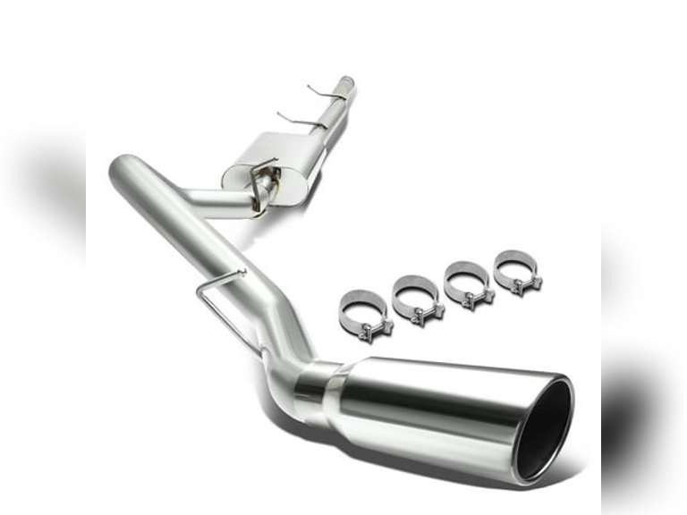 DNA Motoring CBE-CS09-4853L-4DR For 2007 to 2013 Chevy Silverado GMC Sierra 1500 Crew/Extended Cab Short Bed 4" Round Muffler Tip Catback Exhaust System 08 09 10 11 12 199