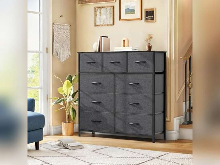 (Similar)9 Drawers Dresser for Bedroom, Fabric Storage Tower for Living Room, Entryway - Sturdy Steel Frame, Wooden Top & Easy Pull Fabric Bins 55