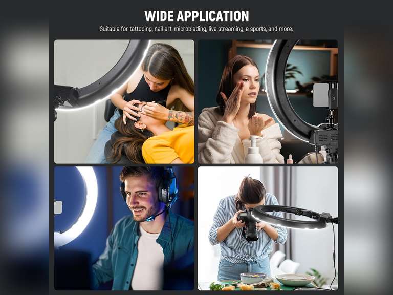 NEEWER Ring Light 18inch Kit: 55W 5600K Professional LED with Stand and Phone Holder, Soft Tube & Bag for Tattoo Lash Extension Barber Makeup Artist Studio Video Photography Lighting, RL-18 110