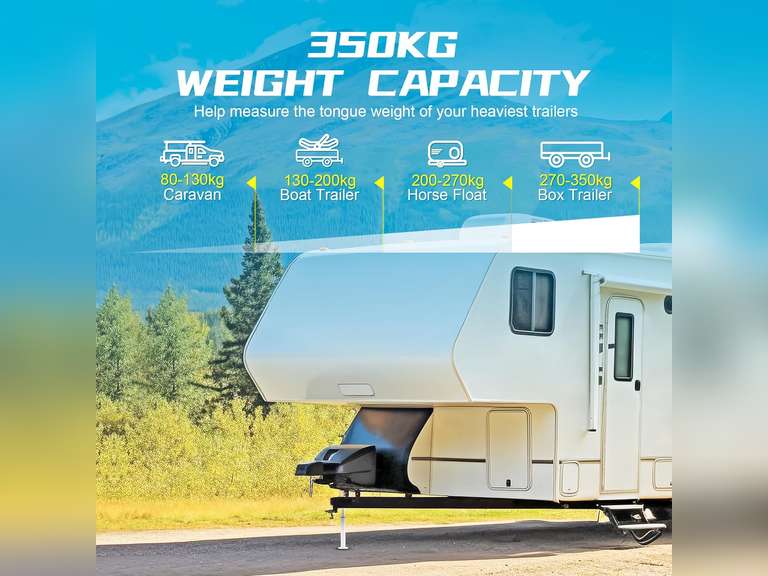 Calibrated Nose Weight Gauge Caravan Trailer, Tow Ball Nose Weight Scale Indicator Noseweight Gauge - 350kg Max Weight Capacity - Silver 46