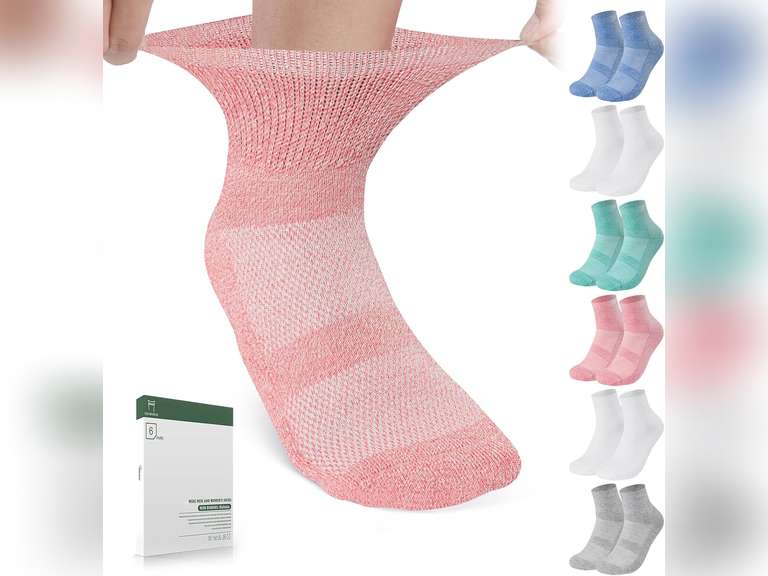 Bulinlulu Bamboo Viscose Diabetic Socks for Women&Men,6 Pairs Non Binding Diabetic Ankle Socks,Wide Socks Size 6-9 9-11 18
