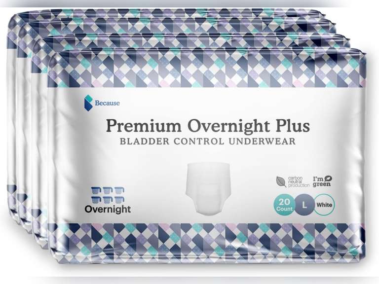 Because Unisex Premium Overnight Plus Pull Up Underwear - Extremely Absorbent, Soft & Comfortable Nighttime Leak Protection - White, XX-Large - Absorbs 6 Cups - 40 Count(4 pack) 60