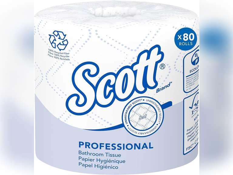 Scott Professional 100% Recycled Fiber Standard Roll Bulk Toilet Paper (13217), 2-Ply, Elevated Design, White, Individually Wrapped (80 Rolls of 473 Sheets, 37,840 Sheet Total) 60