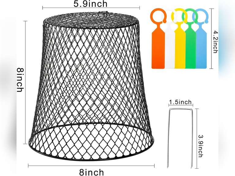 SOUJOY 10 Pieces Chicken Wire Plant Covers, Garden Cloche with 30 Garden Stakes and 20 Waterproof Labels, Metal Cage Protector Basket for Keeping Bunnies Chicken Squirrels Birds Out 30