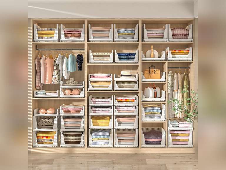 (Similar model) 5 Packs Stackable Plastic Storage Basket for Closet Foldable Closet Organizers and Storage Bins for Shelves Storage Drawer Container for Clothes, Wardrobe, Pantry, 5L 36