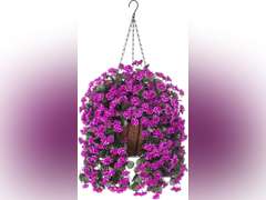 Hanging Baskets Artificial Flowers for Outdoor Interior Decor, Artificial Daisies Flowers Shrubs Plants with Baskets for Home Porch Garden Patio Patio Spring Summer Decor(Violet) 34