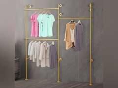 Floor Stand Garment Rack,3 Shelves Clothes Organizer,Wall Mount Clothes Display Holder 74.01" Iron Closet Storage (Gold) 98