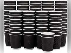 Lamosi 8 oz Disposable Coffee Cups - 120 Pack, Insulated Corrugated Paper Cups, Kraft Ripple Wall Cups for Hot Beverage or Cold Drinks (Black) packing damage 26