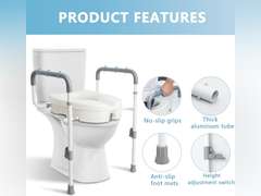 Raised Toilet Seat with Handles for Elderly - Toilet Seat Risers for Seniors with Adjustable Padded Arms - Elevated Toilet Safety Seat for Standard or Elongated Commode 100
