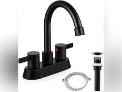 Herogo 2-Handle Centerset Bathroom Faucet Matte Black, Stainless Steel Vanity Sink Faucet 2-3 Hole with Drain Assembly, 360 Swivel Spout and Supply Hose for Farmhouse RV 24
