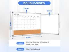 Monthly Calendar Whiteboard Dry Erase Cork Board Combo for Wall, 30" x 20" Magnetic Double-Sided Calendar White Board and Bulletin Board, Portable Board for Office, Kitchen, School, Home, Dorm 47