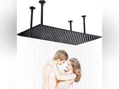 HOMEDEC Luxury Large Ceiling Rectangle Rainfall Shower Head, 16x32inch High Pressure Rain Showerhead with Silicone Nozzles Full Body Fixed Showerheads For Modern Bathroom, Black Finish 440