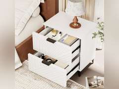 (Similar)Fluted Nightstand Set of 2 with 2 Drawers, Side End Table, Small Accent Storage Cabinet,Modern Night Stand Bedside Table for Bedroom,White 130