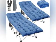 YITAHOME 2 Pcs Camping Cots w/Mattress Portable Louge Chair Outdoor Folding Cot Heavy Duty 575 LB Capacity 1200D Oxford w/Carry Bag Travel Camp Bed for Camping, Office, Traveling, Navy Blue 160