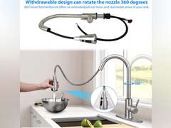 Silver Kitchen Faucets with Pull Down Sprayer, Kitchen Sink Faucet Kitchen Faucet with Deck Plate, Sink Faucet Single Handle Faucet 360 Rotatble Kitchen for Kitchen Sinks 79