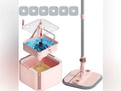 KZKR Square Spin Mop and Bucket Set with Self Separation Dirty and Clean Water System,Self Wringing 360 Rotating Mops Head for Home Floors Cleaning (2.0 mop Bucket Set with 6 Pads) 65