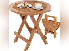 YITAHOME Teak Wood Outdoor Side Table, Patio Folding Round End Table with Metal Buckles and X-Frame, Outdoor Bistro Table Ideal for Backyard Patio Garden Living Room Kitchen, Easy to Carry 41