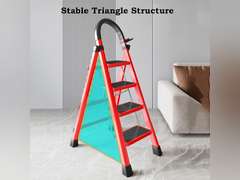 4 Step Ladder Lightweight Step Stool Portable Foldable Extension Ladder Steel Ladder with Anti-Slip Wide Pedal and Handrail Multi-use for Home Kitchen & Office(Red) 127