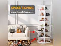 SpaceAid 7 Tier Rotating Shoe Rack Tower, Spinning Shoe Display Lazy Susan, Revolving 360 Shoe Rack Storage Round Carousel, Vertical Handbag Rotate Shoes Closet Organization (7-Tier White) 131