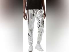 ZEROYAA Mens Metallic Shiny Sweatpants Disco Party Elastic Trousers Size L 30