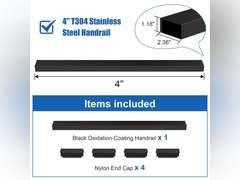 CKE 4FT Stainless Steel Black Rectangular Handrail for Indoor Outdoor Deck Stair, Flat Top Rail Cable Railing System with Nylon End Caps, Durable and Stylish Handrail for DIY Balustrade HT02 60