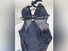 CUPSHE Women's One Piece Swimsuit Bathing Suit Deep V Neck Halter Back Tie Mesh Swimwear size M 40