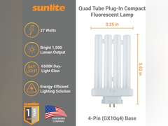Sunlite 40531 FML27/65K/2PK Quad Tube Plug-in Compact Fluorescent Lamp, FML 4-Pin, 27 Watts, 1500 Lumens, 6500K Daylight, 4-Pin (GX10q4) Base, 120 Volts, 2 Pack 14