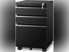 Filing Cabinets for Home Office, Mobile File Cabinet with Lock, 3 Drawer Filing Cabinet for A4/Letter/Legal Size Folder, Fully Assembled Except Casters, Matte Black 80