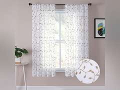 Tollpiz Leaves Short Sheer Curtains Taupe Leaf Embroidery Bedroom Curtain Rod Pocket Voile Faux Linen Embroidered Leaves Curtains for Living Room, 54 x 45 inches Long, Set of 2 Panels 20