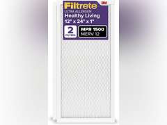 Filtrete 12x24x1 AC Furnace Air Filter, MERV 12, MPR 1500, CERTIFIED asthma & allergy friendly, 3 Month Pleated 1-Inch Electrostatic Air Cleaning Filter, 2-Pack (Actual Size 11.69x23.69x0.78 in) 29