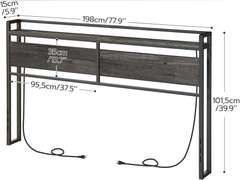 HOOBRO King Size Headboard, Headboard with 2 Outlets and 4 USB Ports, Adjustable Height, Storage Rack, Sturdy and Stable, Easy Assembly, Charcoal Gray and Black 90