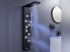 MENATT LED Shower Panels Tower System, SUS304 Stainless Steel Bathroom Shower Panel System with 4 Body Jets, Rainfall, Waterfall, Handheld Shower, Tub Faucet (Black) 210